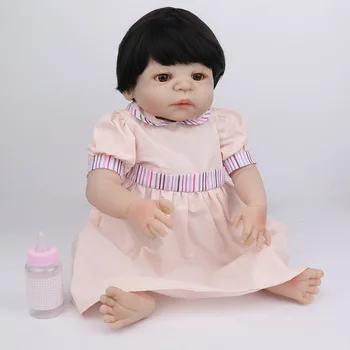

22 inch 55cm Reborn Baby Doll Full Vinyl lol Toy Lovely pink Princess Girl Beautiful Bebe pretty dress hot sale