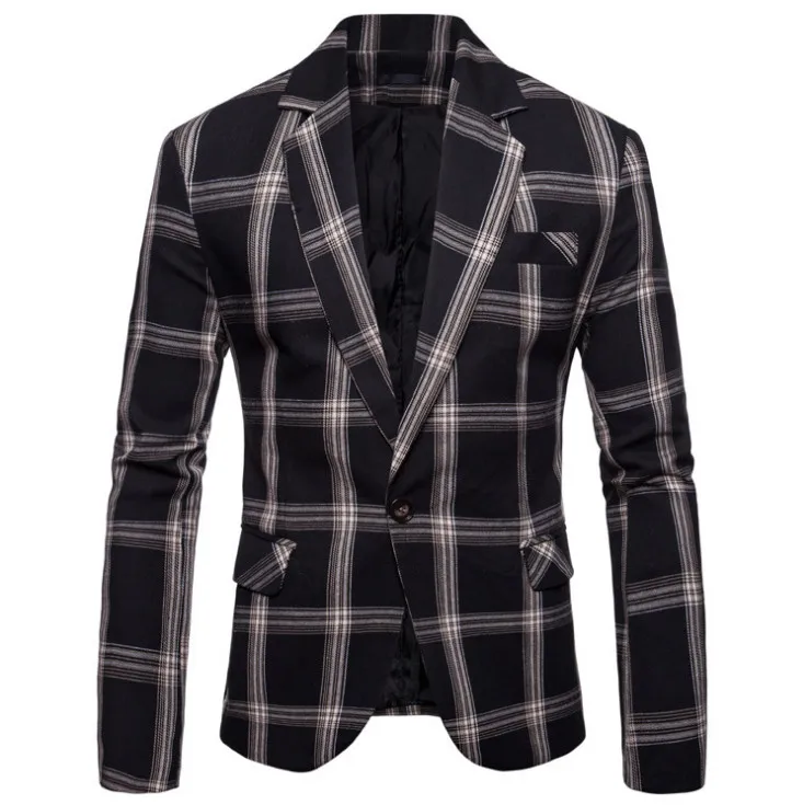 Высококачественный клетчатый мужской повседневный Блейзер, Мужской Хлопковый пиджак, приталенный мужской классический стильный блейзер для мужчин - Цвет: black