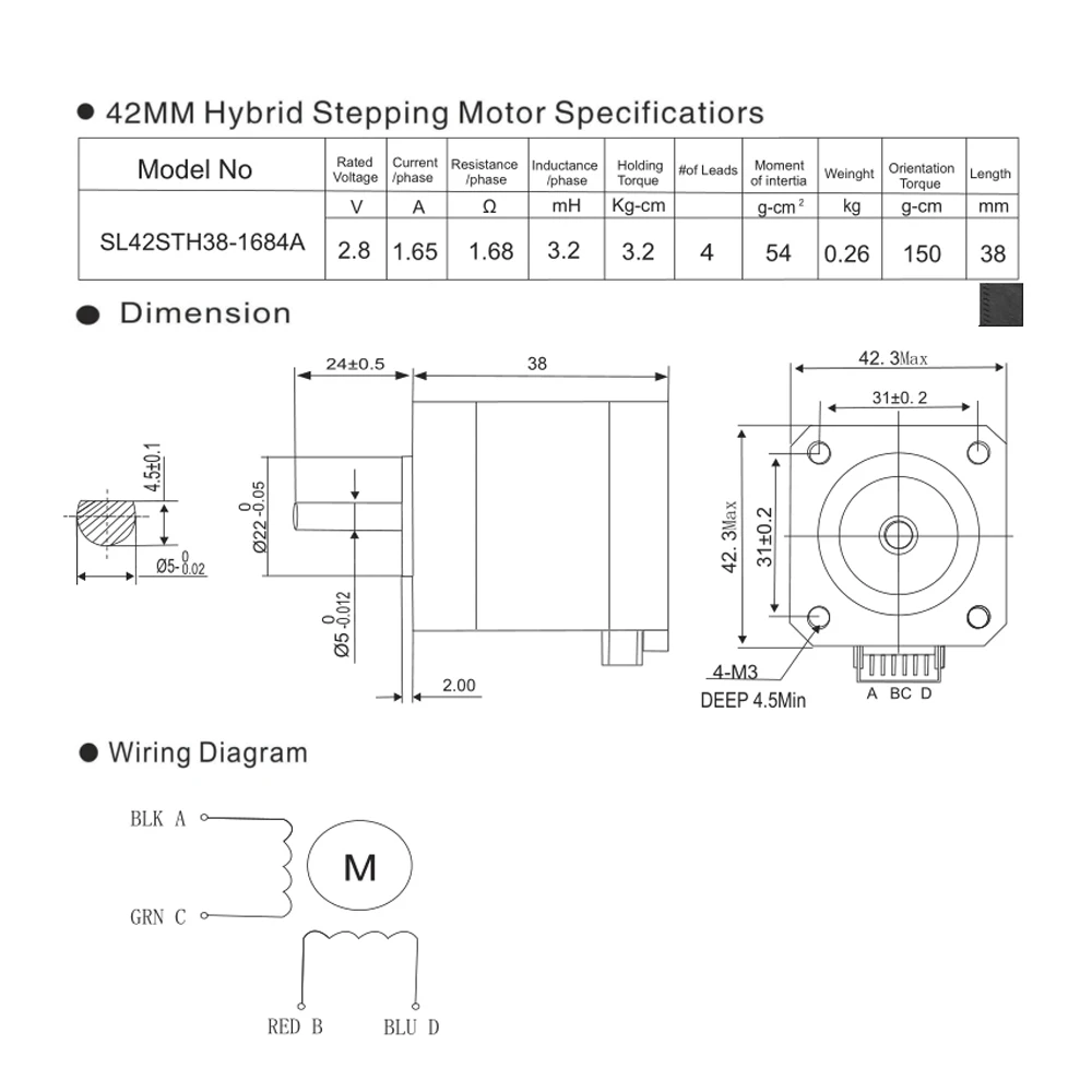 SIMAX 3D 42x38 мм Nema 17 шаговый двигатель 1,8 А 2 фазы 4 провода 39,3 градусов с кабелем дюйма для Creality CR-10 10S Ender 3 3D Pr