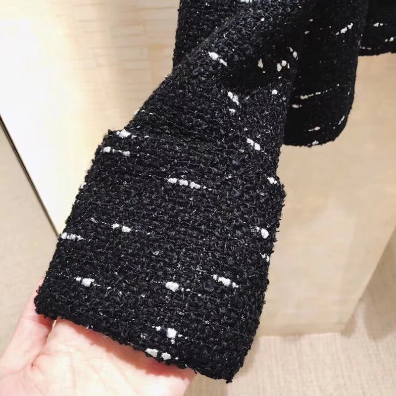 Однобортный черный пиджак для женщин с длинным рукавом и круглым вырезом высокого качества элегантное женское однотонное пальто для зимы Новое Женское пальто
