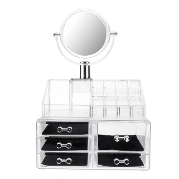 

LIXF Large Mirror Clear Cosmetic Organizer Box Makeup Storage Drawer Desk Bathroom Makeup Brush Lipstick Holder
