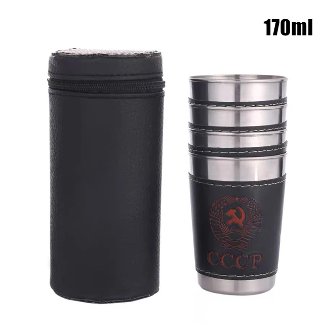 Vodka Cup 304 PU holster Russia Stainless Steel Mini Wine Tumbler Portable Personalized 4pcs 30ml/75ml/170ml Shot Glass Set 170ml