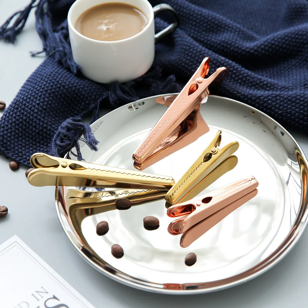 Rose Gold Plating Metal Clip Office Book Document Finishing Clips Vogue Simple Coffee Tea Spoon Storage Sealing | Дом и сад