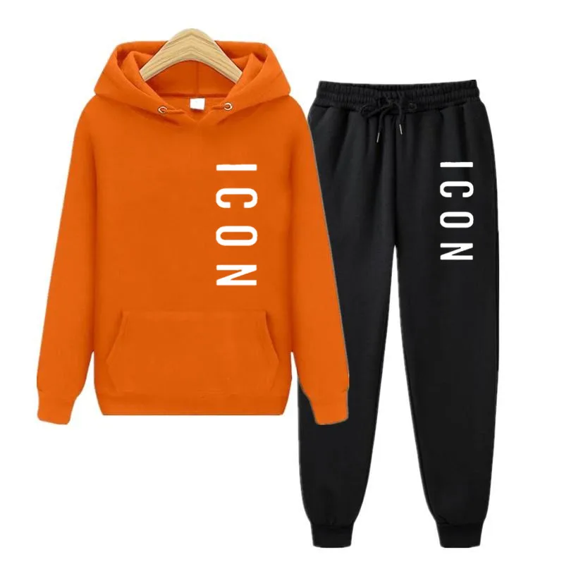 2020 Women ICON Sportswear Autumn and Winter Thick Fleece Warm Hooded Sweatshirt Two-Piece Ladies Casual Loose Hoodie Set Clothi |