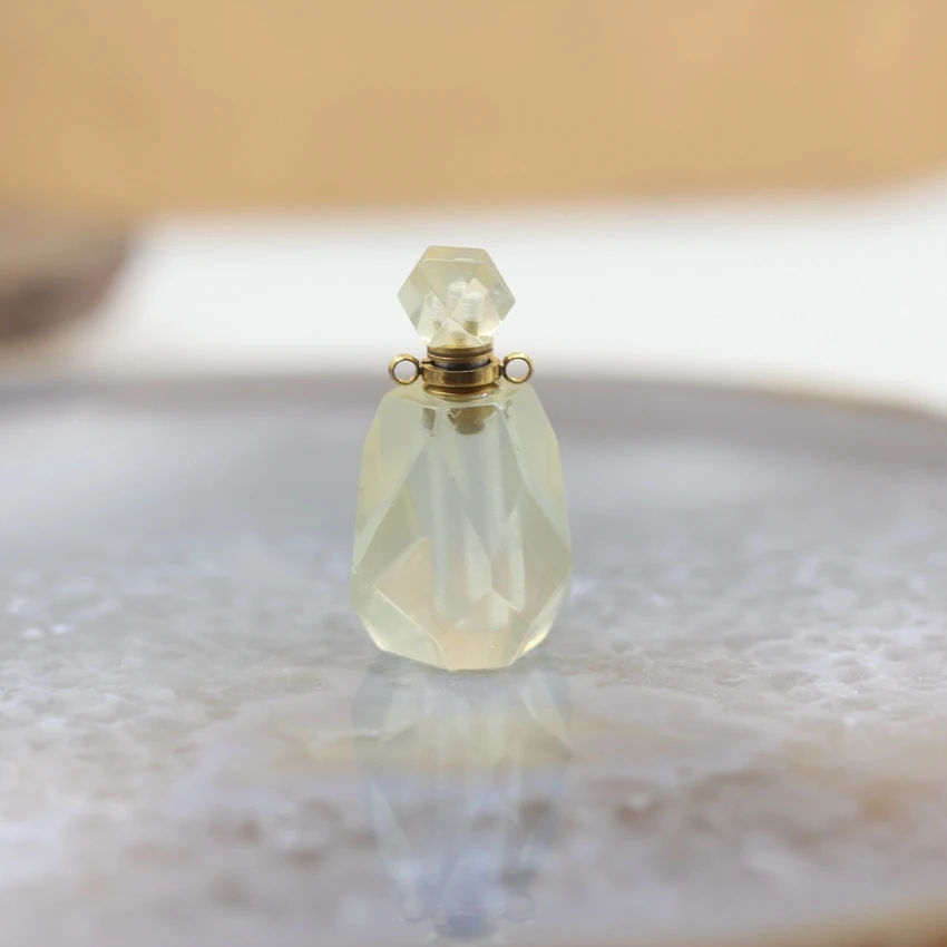 Lemon Quartz Кулоны в виде кристаллических кварцевых флаконов духов, аметисты, флюорит, камень, эфирное масло, диффузор, флакон, ожерелье, очаровательные женские ювелирные изделия - Окраска металла: Lemon Quartz