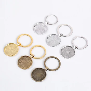 

5Pcs/Lot 25mm Pendant Base DIY Key Chian Making Blank Cameo Glass Cabochon Base With Key Rings For Jewelry Keychain Accessories