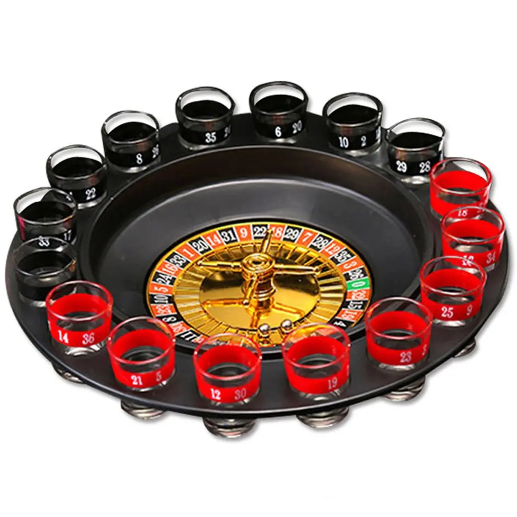 16 Shot Glass Deluxe Russian Spinning Roulette Poker Chips Drinking