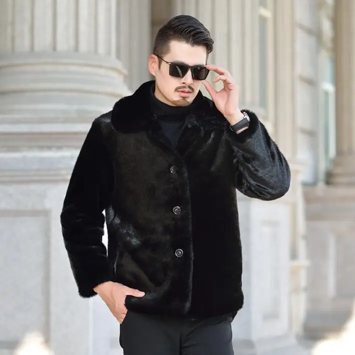 

Autumn lapel faux fur leather jacket mens winter thicken warm Single-breasted fur leather coat men loose jackets fashion b155