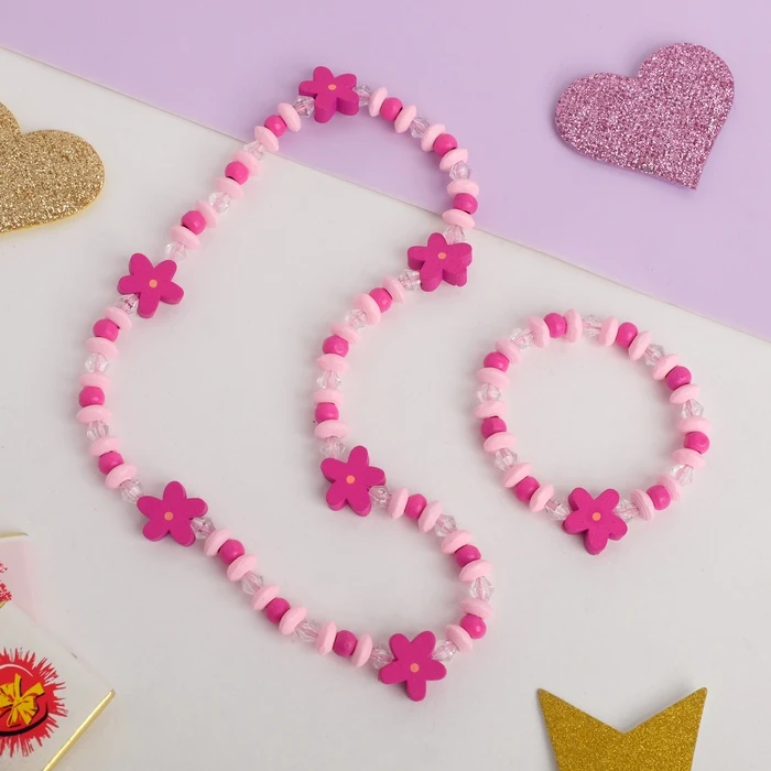 Набор детский &quotВыбражулька&quot 2 предмета: бусы браслет цветочки цвет розовый |