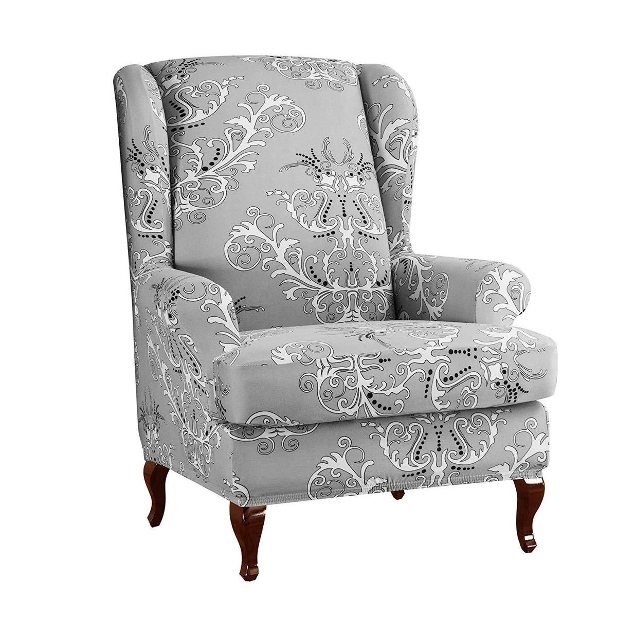 Facai 2pcs/Set Wingback Chair Covers Spandex Elastic Wing Armchair Slipcovers Floral Print Stretch Sofa Slipcover Furniture Protector Washable for Living Room #10 