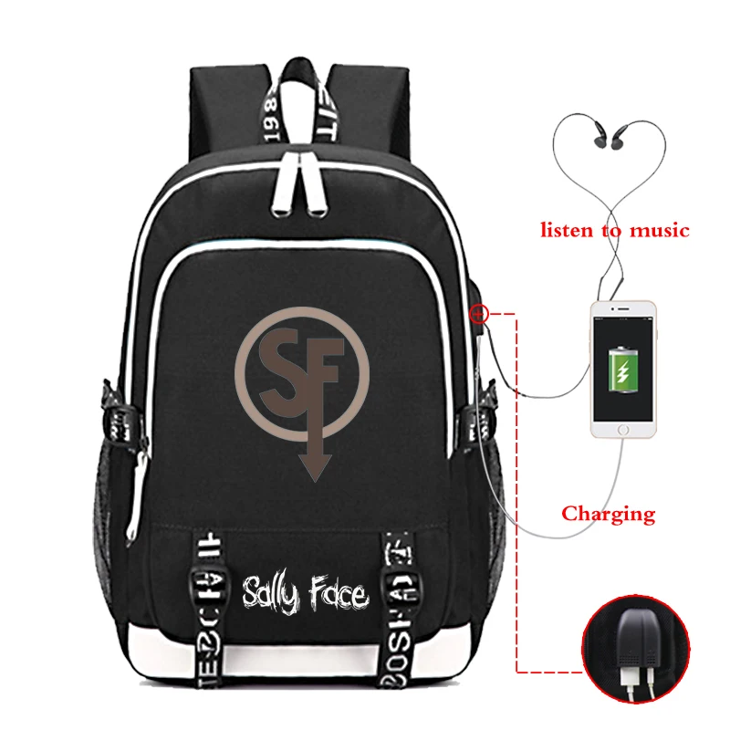 Sally Face USB сумки со встроенными зарядными устройствами для мальчиков и девочек подростковый школьный рюкзак многофункциональный водонепроницаемый рюкзак для ноутбука Анти-Вор путешествия Mochila