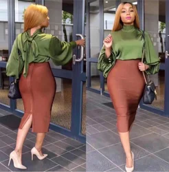 High Quality Candy Color Sexy Neon Green Brown Orange Yellow Knee Length Bandage Pencil Skirt 2020 Designer Skirt Faldas 78cm