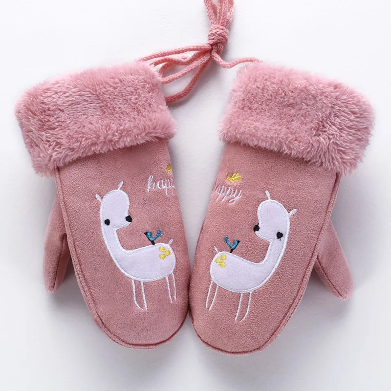 Детские перчатки с рисунком счастливого оленя на осень и зиму, теплые рождественские перчатки, Новогодние Детские перчатки, От 2 до 8 лет, детские перчатки, варежки - Цвет: Happy deer pink