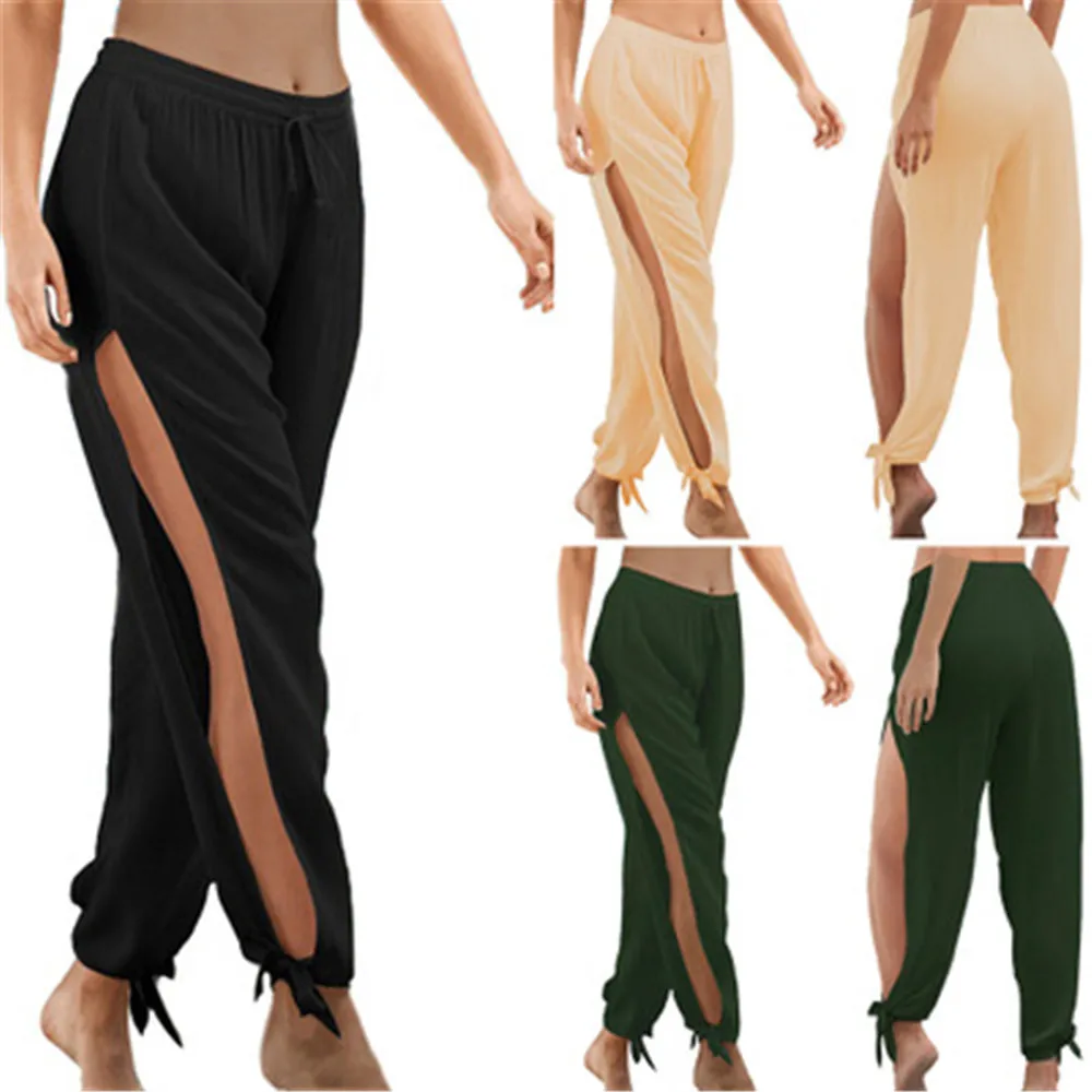 

2020 Summer New Summer Autumn Women Fitness Wide Legs Pants Office Band Solid Casual Low Waist Trousers Female Loose Leggings