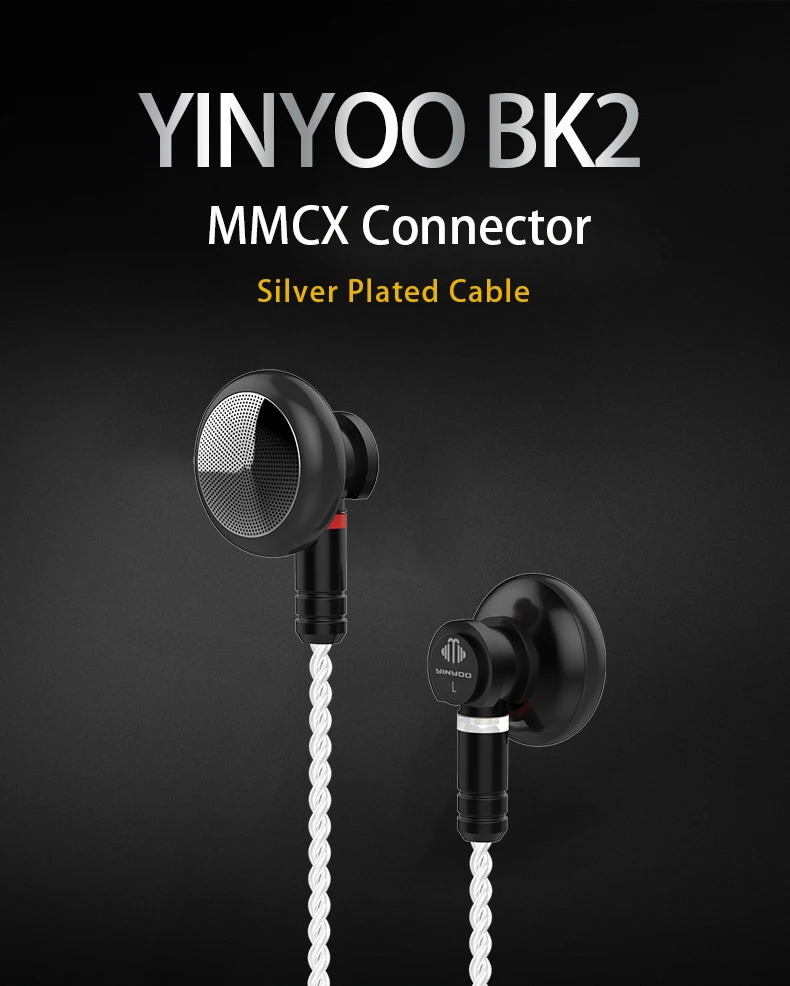 Новинка YINYOO BK2 наушники-вкладыши HiFi бас наушники гарнитура HIFI металлические наушники вкладыши с MMCX съемный кабель для телефонов