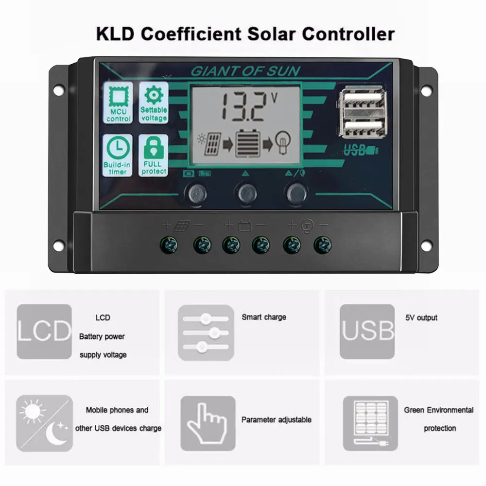 

10A-100A Auto Solar Charge Controller PWM Controllers LCD Dual USB 5V Output Solar Panel PV Regulator