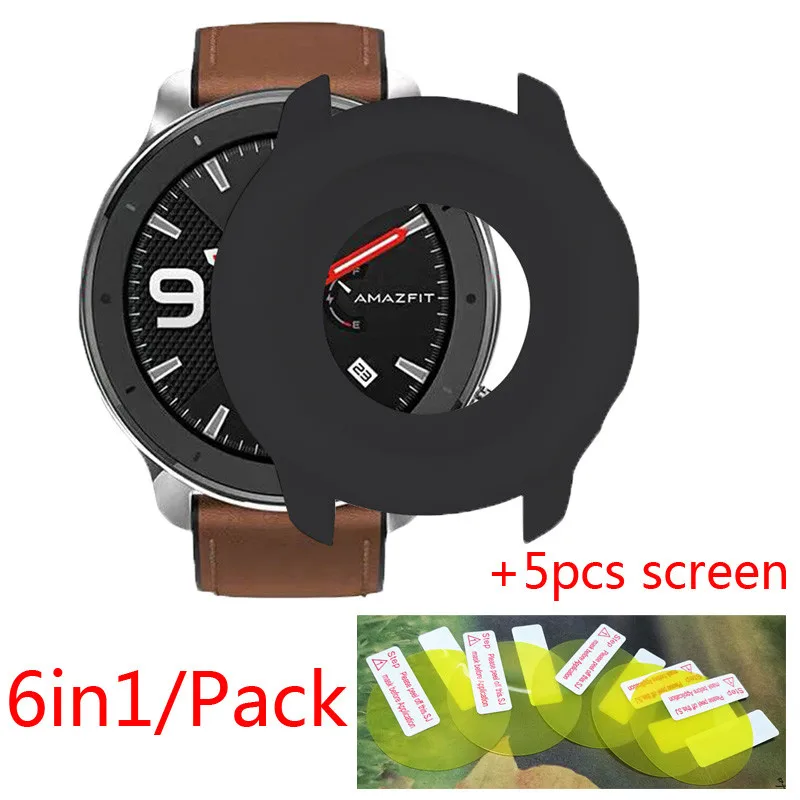 6в1 упаковка для Xiaomi Huami Amazfit GTR 47 мм 42 мм чехол s крышка смарт часы Мягкий силиконовый чехол оболочка Amazfit Защитная пленка для экрана