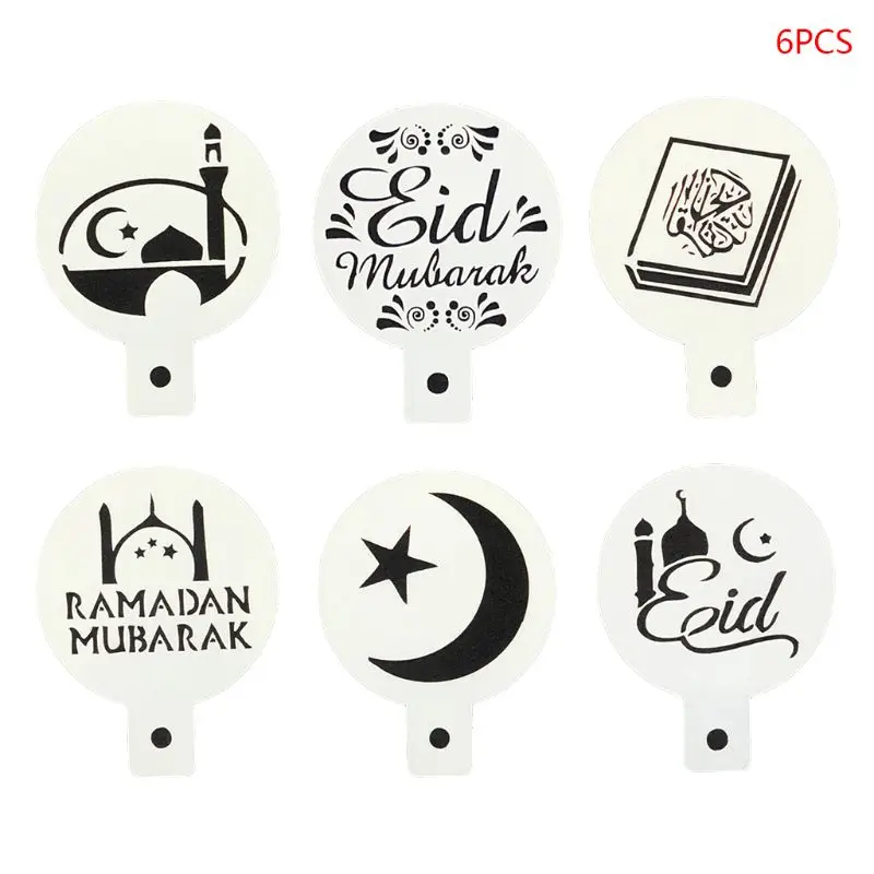 

6Pcs/Set Eid Mubarak Ramadan Coffee Flower Spray Stencils Cake Decorating DIY Fondant Template