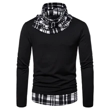SHUJIN Men's Knitted Sweater Casual Patchwork Jacket Three-color Plaid Deep High Collar Pullover Men's Knitted Sweater SHUJIN Men's Knitted Sweater Casual Patchwork Jacket Three-color Plaid Deep High Collar Pullover Men's Knitted Sweater