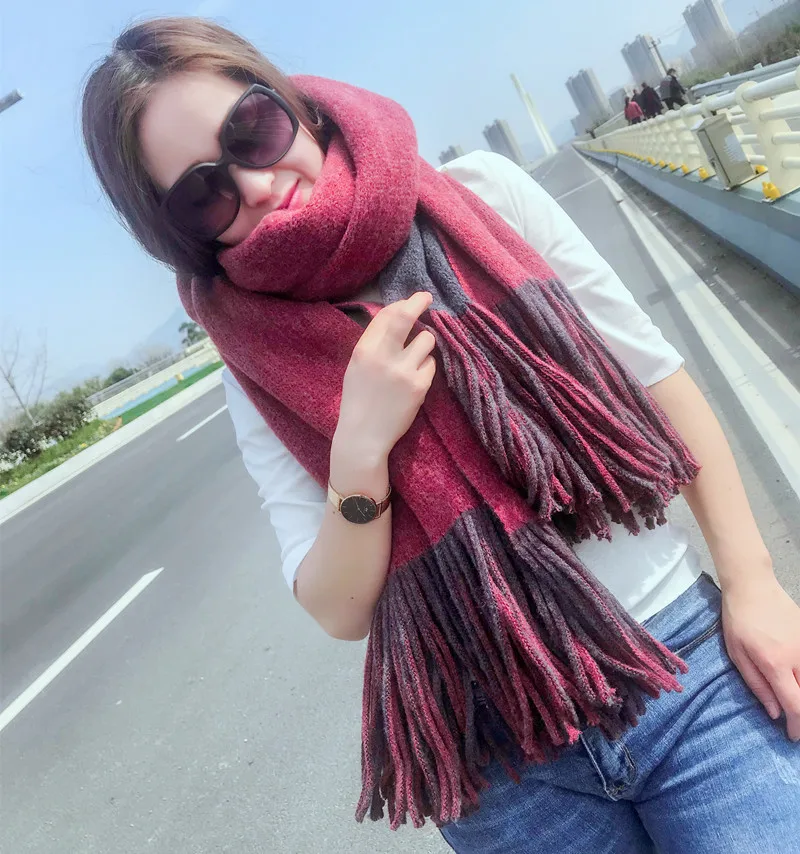 Autumn and winter new double-sided long-form su pure color imitation wool scarf thickened male lady shawl |