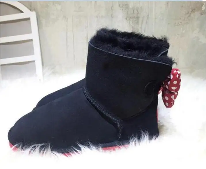 Обувь для мальчиков и девочек в австралийском стиле; детские зимние ботинки с камуфляжным бантом; детские зимние кожаные ботинки; брендовые EU21-34