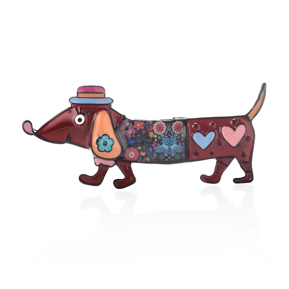 Подвески Cring Coco, красная/зеленая/фиолетовая/синяя брошь «Собака» для детей, милые таксы, эмалированные броши, джинсовые нагрудные ювелирные изделия - Окраска металла: color 4