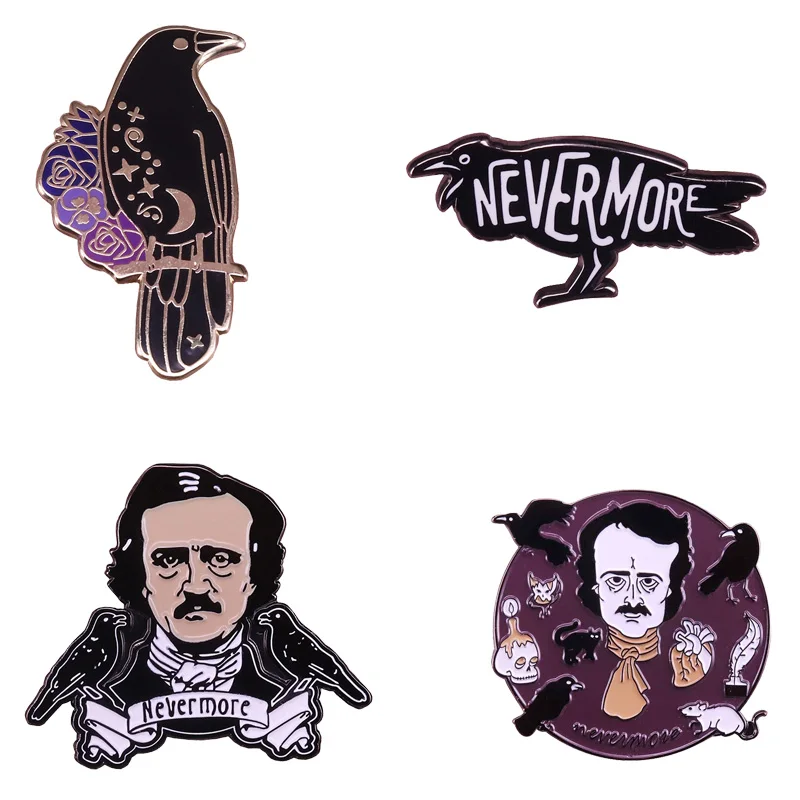 Edgar Allan Poe отворот булавка Nevermore Ворон значок Готическая литература книжный червь