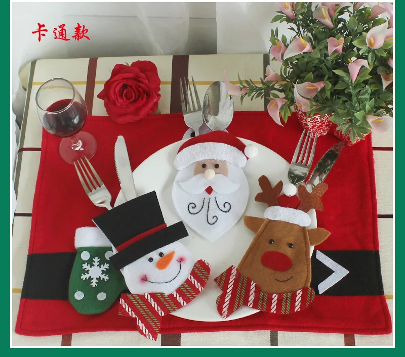 Колпак Санта-Клауса с оленем на Рождество год карман вилка, нож, столовые приборы держатель мешка дома вечерние обеденным столом украшения посуда