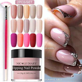 

NICOLE DIARY 2PCS Dip Nail Power Set Nude Series Dipping Nail Glitter Colorful Matte Nail Chrome Dust Pigment Dip Base Top Coat