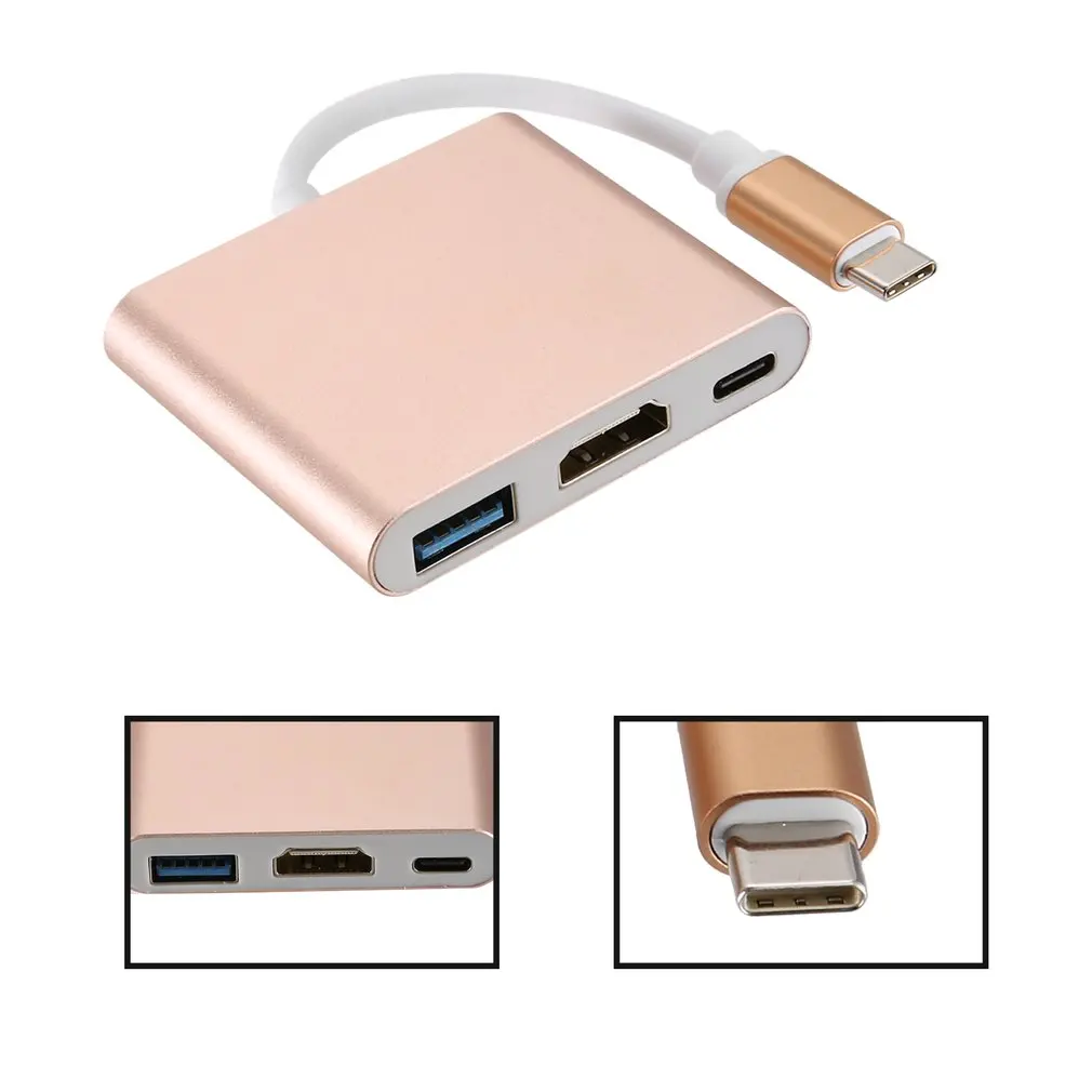 USB 3,1 type C к USB 3,0+ HDMI+ type C 3 в 1 адаптер для зарядки конвертер концентратор адаптер тройной экранированный