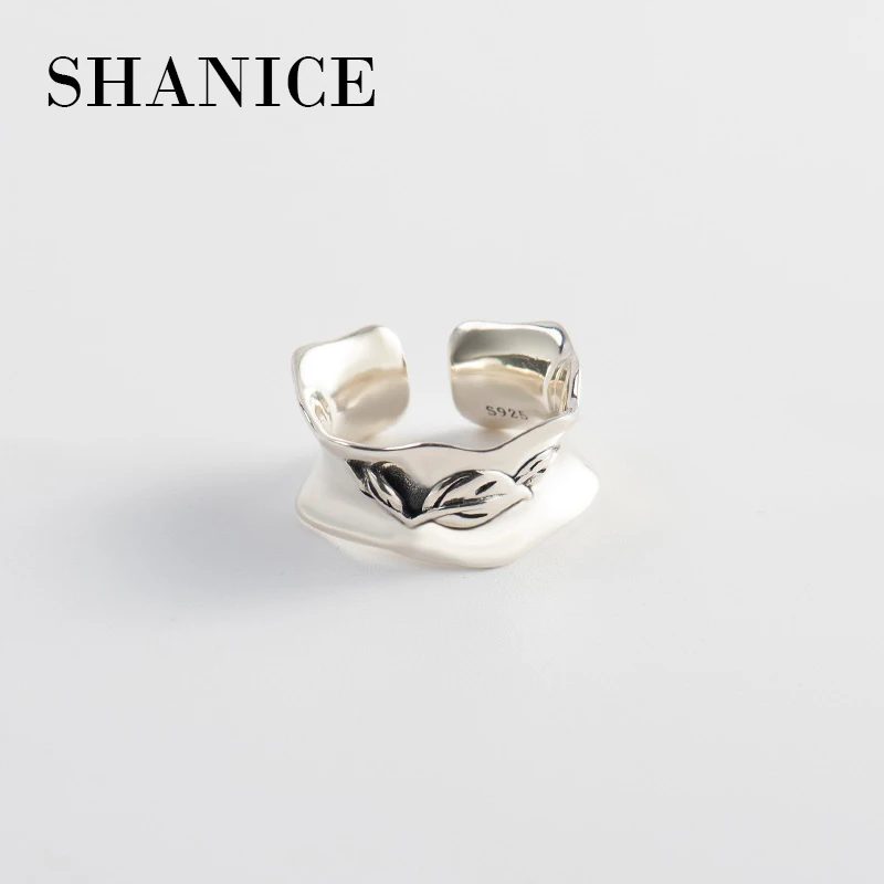 

SHANICE 925 Sterling Silver Open Ring personality irregular leaf ExaggerateOpening Rings Adjustable Finger Rings Retro Women