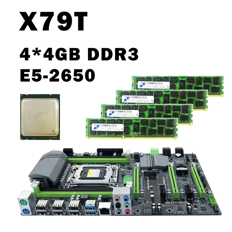 Материнская плата X79 LGA2011 Combo с ЦП E5 2650 4-канальный 16 Гб (4X4GB) DDR3 ОЗУ 1333 МГц NVME M.2 слот