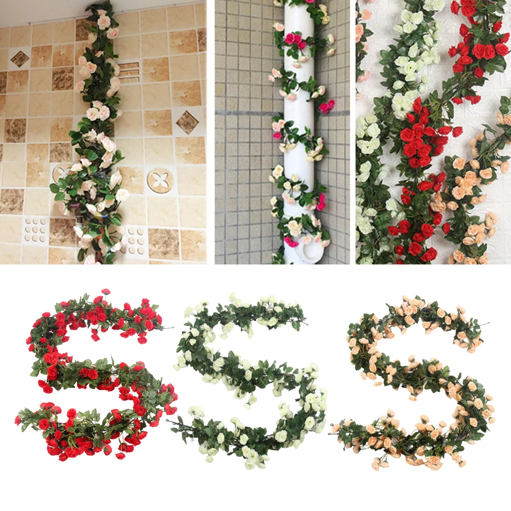 1.8m 69 Heads Artificial Rose Fake Flower Vine Home Garden Wall Plants Decor