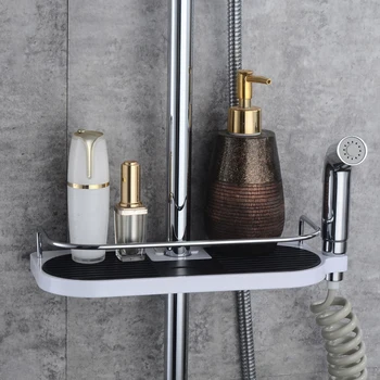 

Practical Bathroom Pole Shower Storage Rack Holder Organizer Bathroom Shelves Shower Shampoo Tray Single Tier Shower Head Holder
