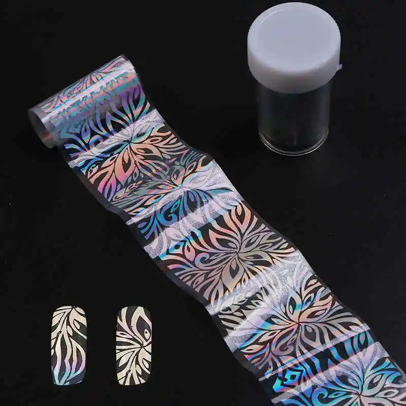 Лазерные переводные наклейки из фольги для дизайна ногтей, блестящий прозрачный цветочный узор, декоративные наклейки для ногтей 100*4 см, 1 шт - Цвет: JQ174