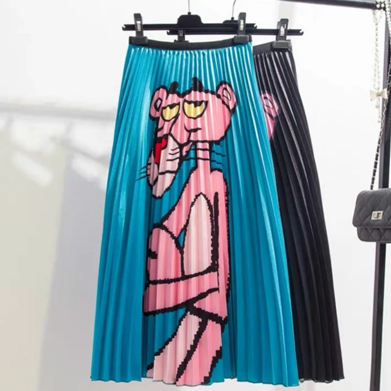 Divertido de las mujeres de dibujos animados de animales patrón largo plisado faldas de verano 2021 estampado bohemio cintura alta gran Fiesta Club línea faldas
