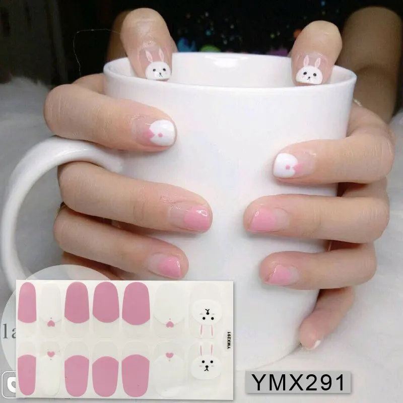 1 лист, для дизайна ногтей, полное покрытие, самоклеющиеся наклейки для переноса лака, 14 насадок, водонепроницаемые наклейки для ногтей, наклейки для маникюра - Цвет: YMX291