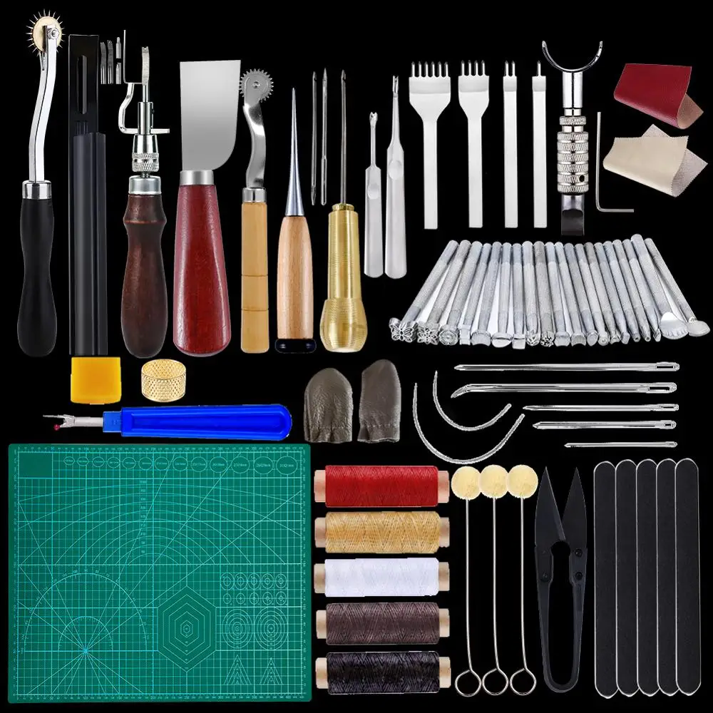 US $14.99 MIUSIE 60 PCS Practical Leather Craft Sewing Punch Tool Kit Cutter Carving Working Stitching Leathercraft Tool Set For Beginner