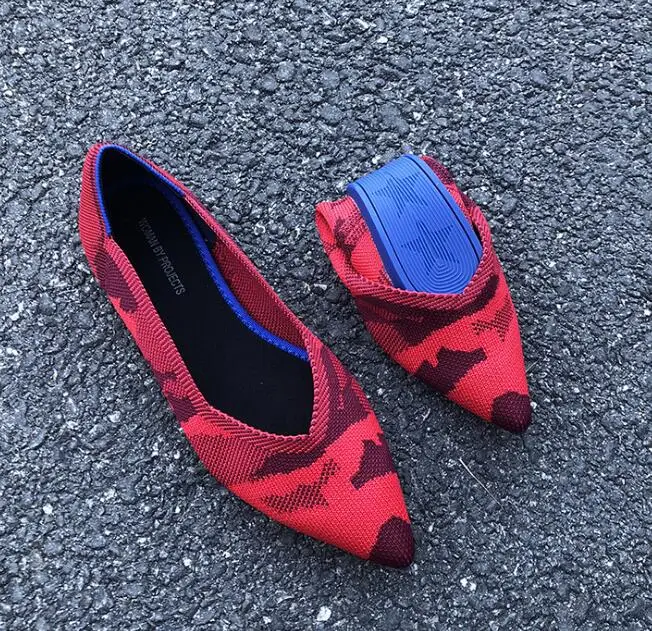 Вязаные туфли на плоской подошве с острым носком; женские модные мягкие лоферы; женские разноцветные слипоны для беременных медсестер - Цвет: 5008-2 red