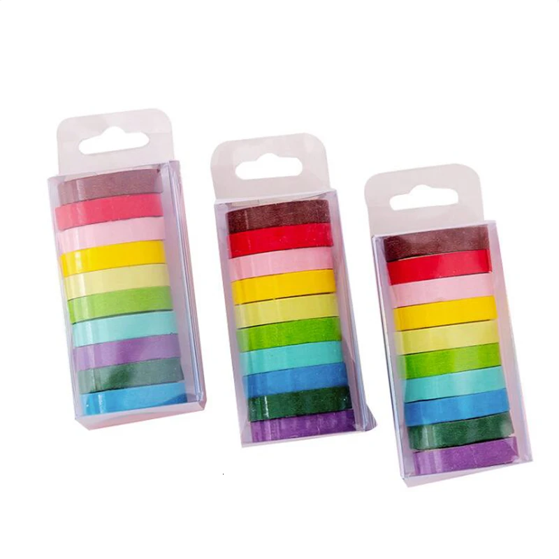 Candy Rainbow Color Washi Masking Tape Sticky Decorative Paper Tape Set DIY Decoration Office Stationery Scrapbook 10PCS/Bag