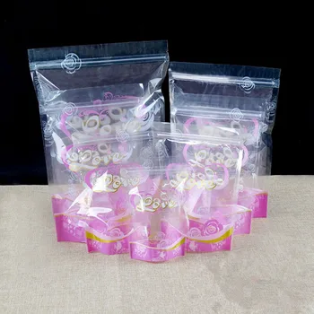 

100Pcs Stand Up Pink Love Print Pack Bag Recyclable Plastic Zip Lock Heat Seal Storage Bag Tear Notch Beans Cookies Packing Bag