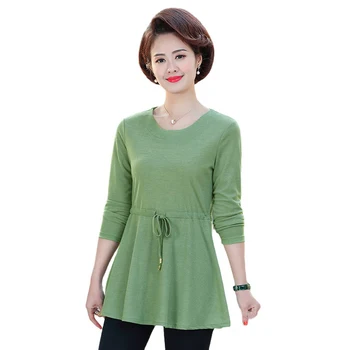 

2020 Spring New Middle Age Mother T-Shirts O-Neck Solid Color Long Sleeve Tops Large Size Women Pullovers Bottoming Shirt