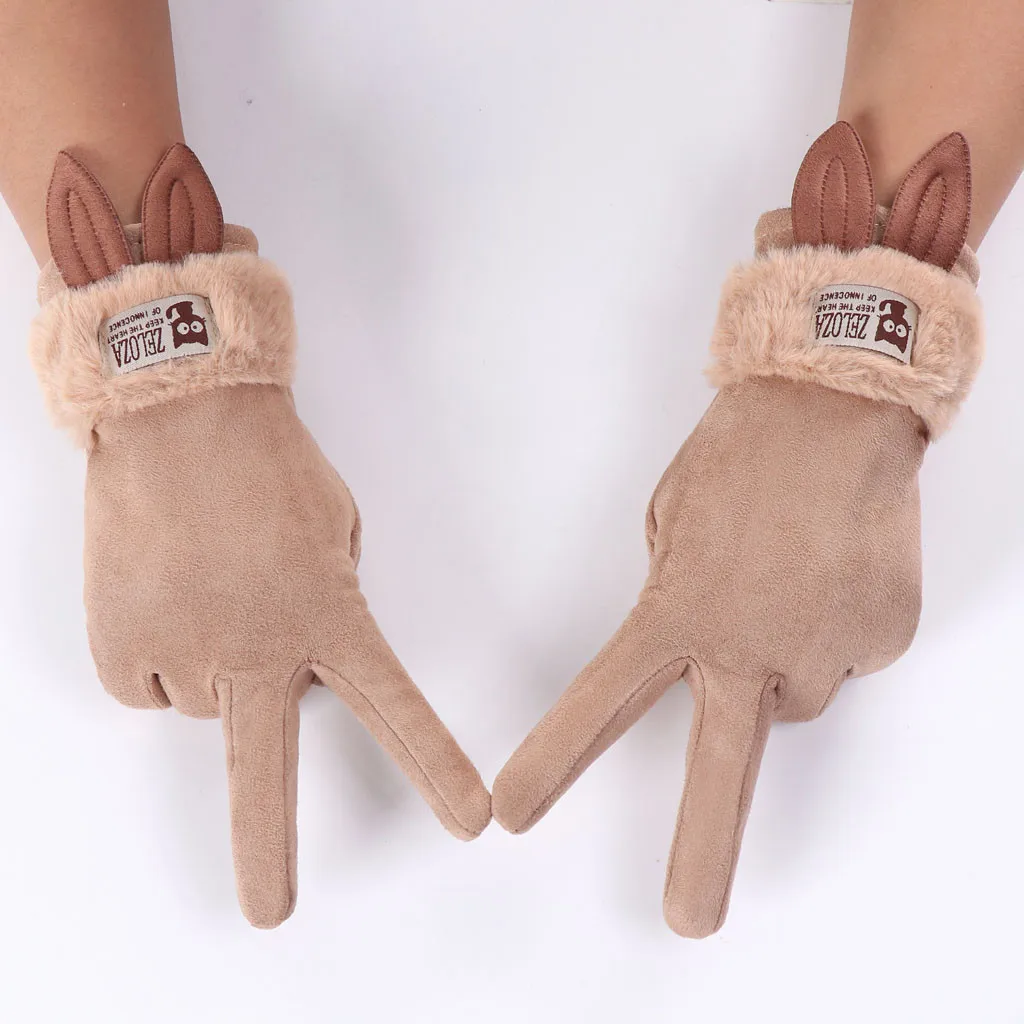 Корейская версия, женские перчатки с заячьими ушками, темпераментные однотонные модные перчатки с сенсорным экраном на осень и зиму, теплые и ветрозащитные