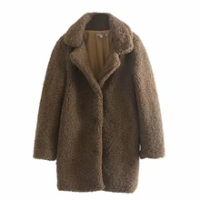ZOEPO пальто из искусственного меха для женщин модные зимние куртки с отложным воротником женские элегантные однотонные пальто с длинным рукавом для женщин JL