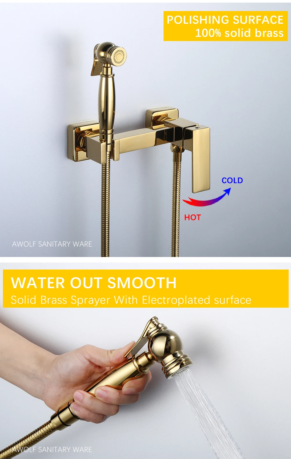 Description Picture 3 of itemShiny Titanium Gold Handheld Toilet Bidet Sprayer Solid Brasss Hot And Cold Luxury Douche Kit Shower Bidet Faucet AP2273