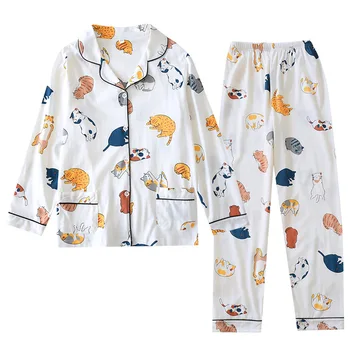 

Animal Printed Women Pajama Sets Cotton Comfort Sleepwear Female Spring Autumn Pyjama Nightwear Casual Homewear Top+Pants Pijama