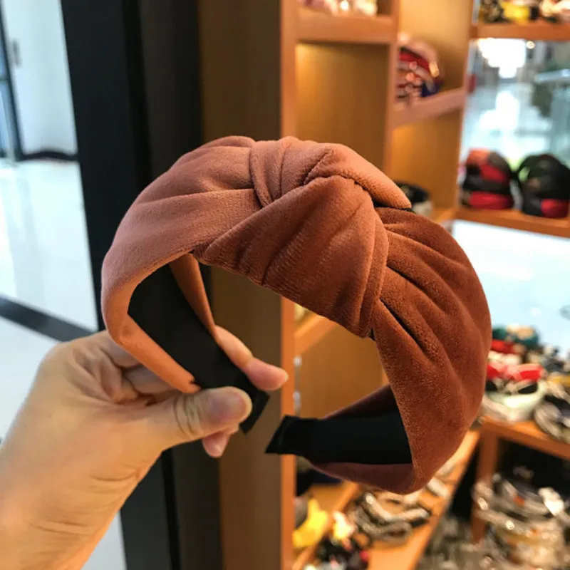 обруч Solid Color Knotted Headband For Women Soft Hairbands Girls Wide Hair Bands Hoop Hair Accessory ободок для волос бархат