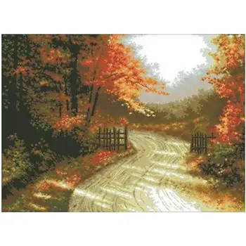 

Autumn tree-lined trail patterns Counted Cross Stitch 11CT 14CT DIY Cross Stitch Kits Embroidery Needlework Sets home decor