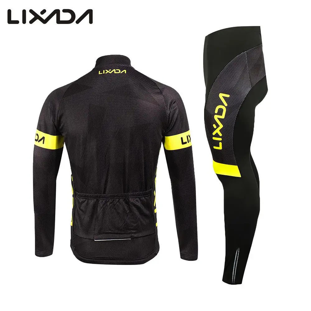 

Men Winter Cycling Clothing Set Windproof Thermal Fleece Long Sleeve Cycling Jersey Coat Jacket with 3D Padded Pants