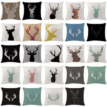 

High Quality Cushion Covers Scandinavian Antlers Deer Pillowcases custom Linen Home Sofa Decorative Animal Pillow Cover